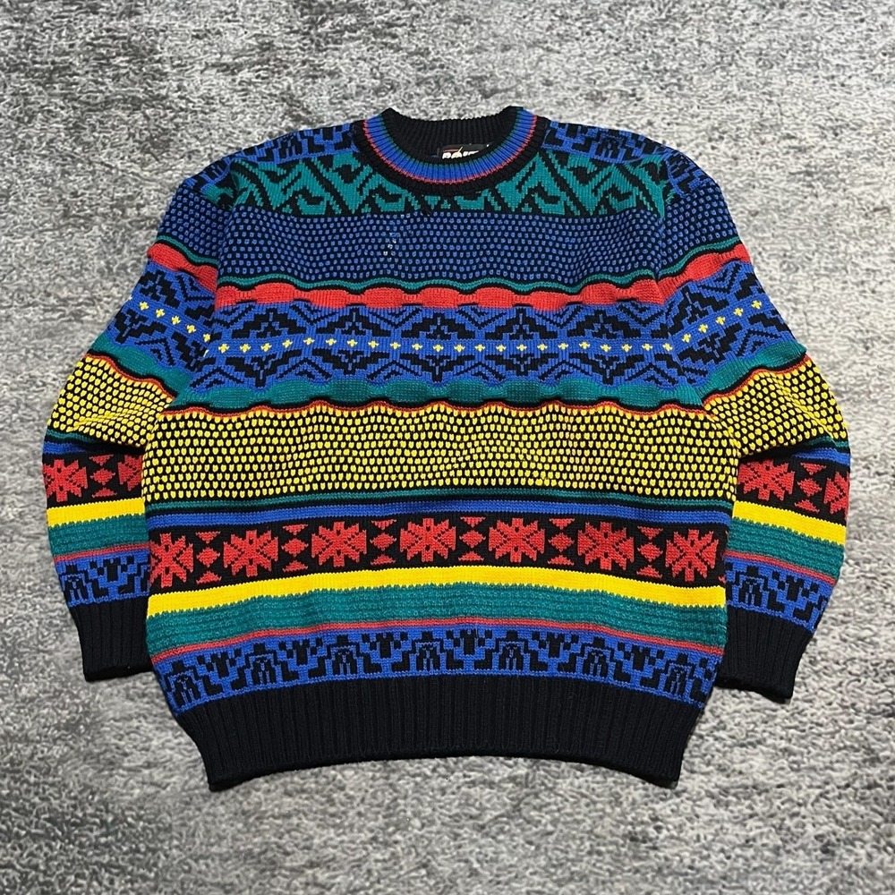 Vintage 90s Lightning Bolt Sweater Size XL Multicolor Geometric Pattern‎ Grandpa